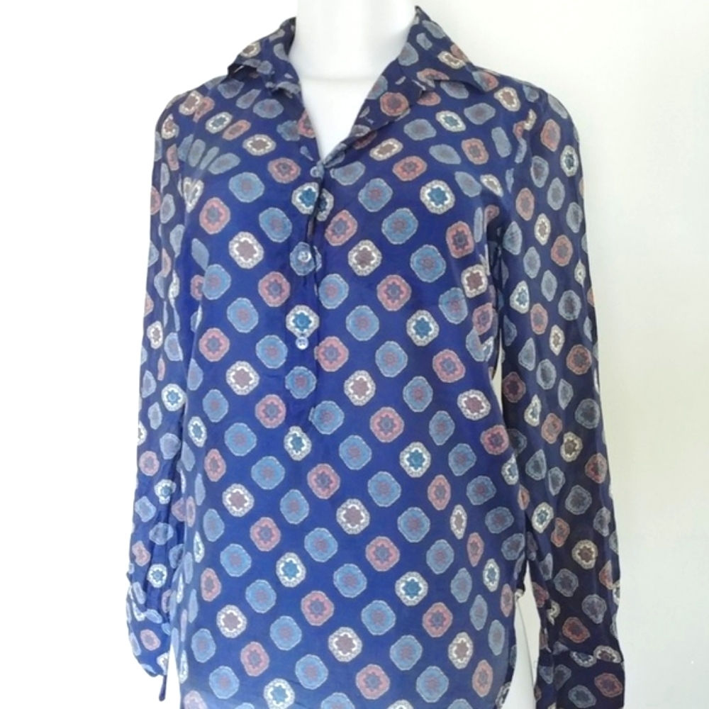 J. Crew Navy Blue Medallion Top